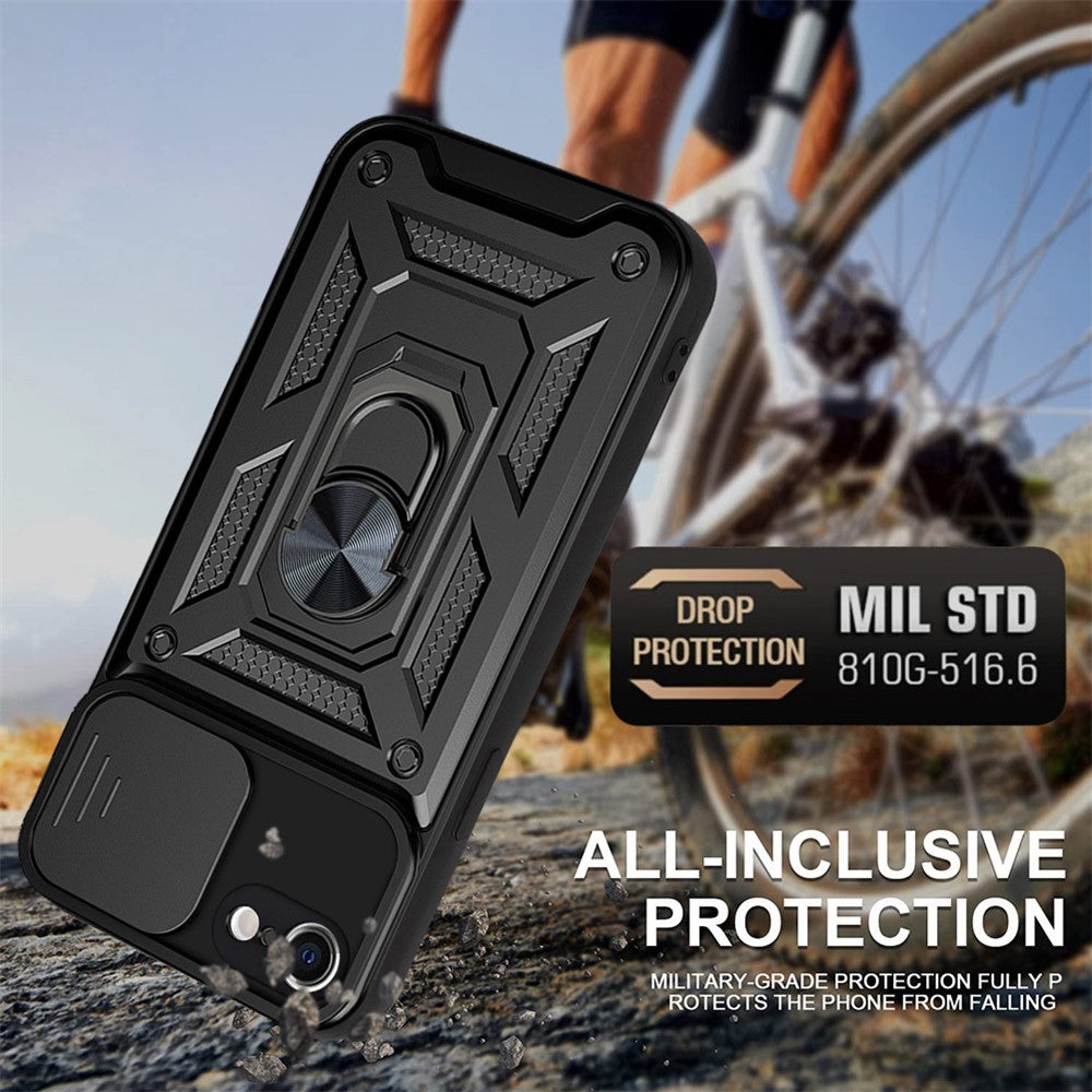 Kameraskydedæksel Ringholder Kickstand Design PC + TPU Drop-proof Telefoncover til iPhone SE (2022)/SE (2020)/8/7