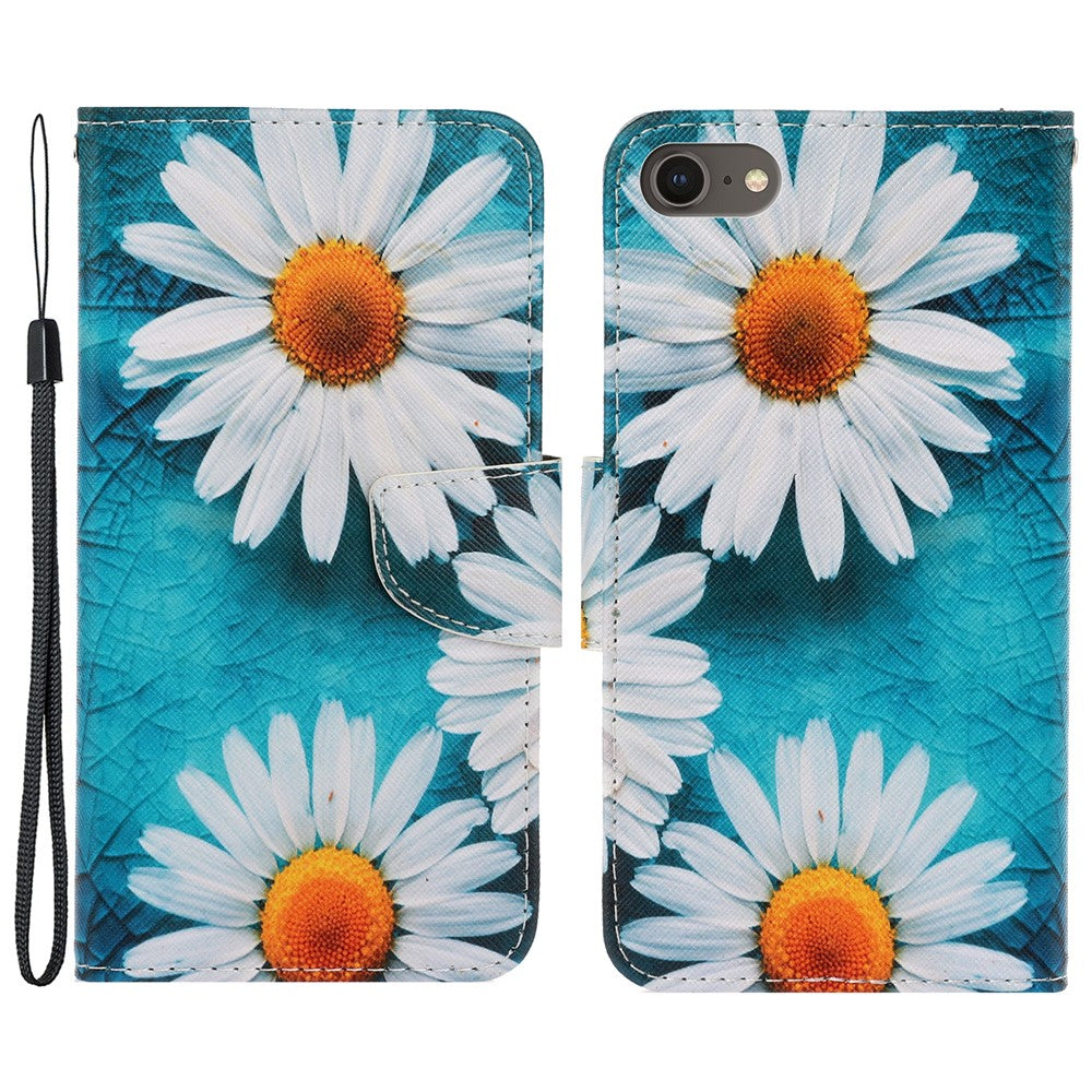 Stylish Pattern Printing PU Leather Wallet Case Magnetic Flip Stand Folio Cover with Strap for iPhone SE (2022)/SE (2020)/8/7