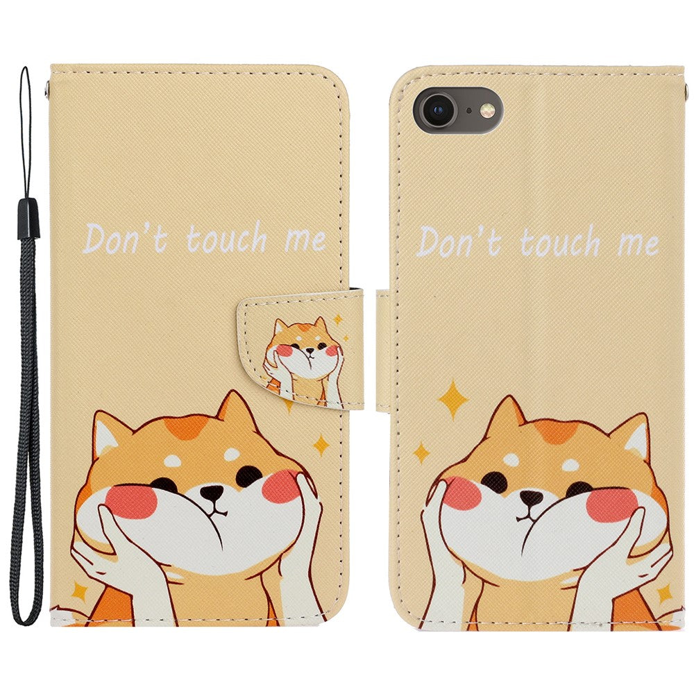 Stylish Pattern Printing PU Leather Wallet Case Magnetic Flip Stand Folio Cover with Strap for iPhone SE (2022)/SE (2020)/8/7