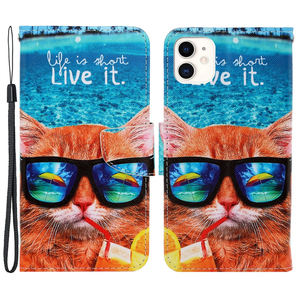Pung Etui i PU-læder med Håndrem og Mønster, Magnetisk Flip Stand og Folio Cover til iPhone 11 6.1 tommer