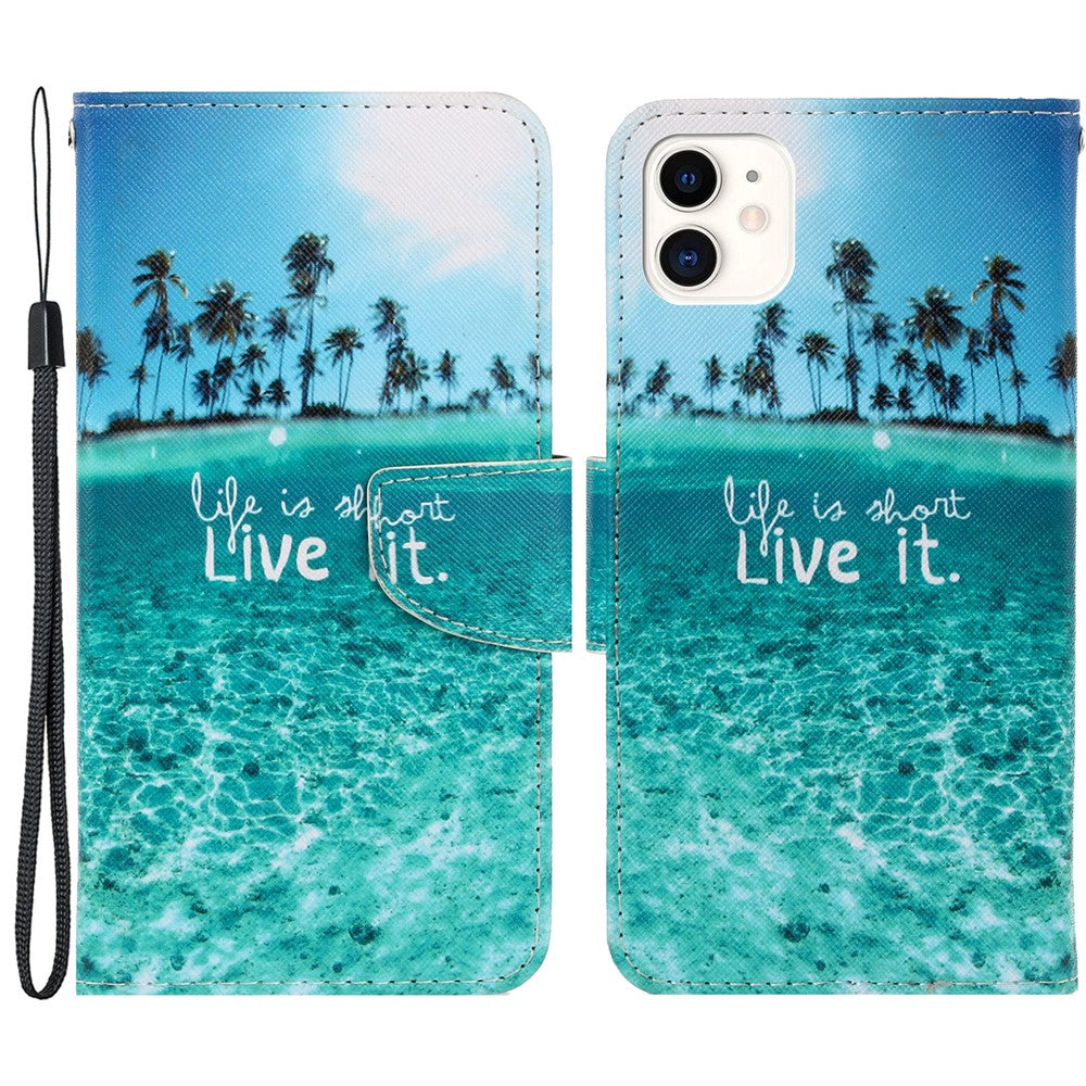 Pung Etui i PU-læder med Håndrem og Mønster, Magnetisk Flip Stand og Folio Cover til iPhone 11 6.1 tommer