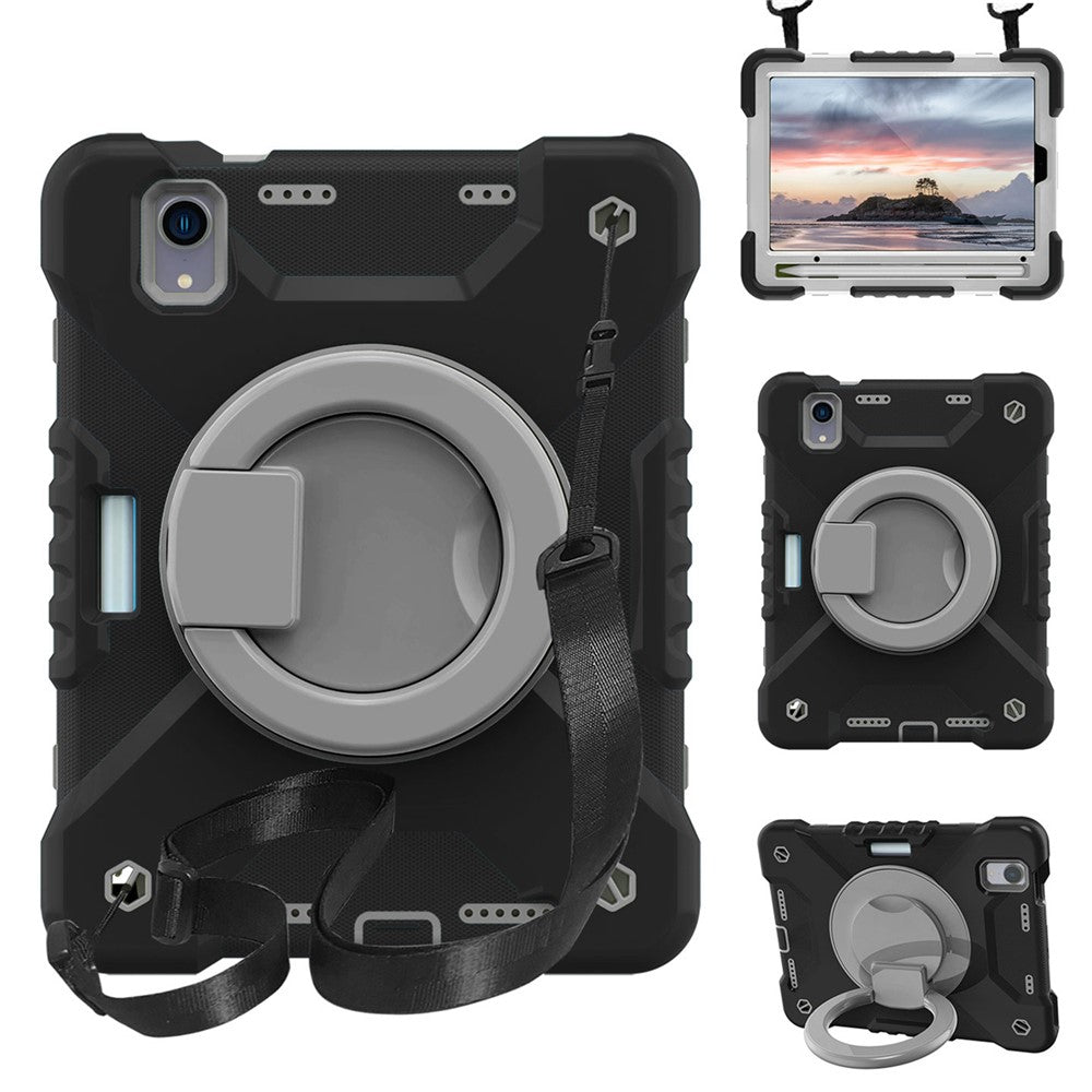 360-degree Rotating Kickstand Anti-Scratch Anti-Drop PC + Silicone Tablet Case with Shoulder Strap for iPad mini (2024) / mini (2021)