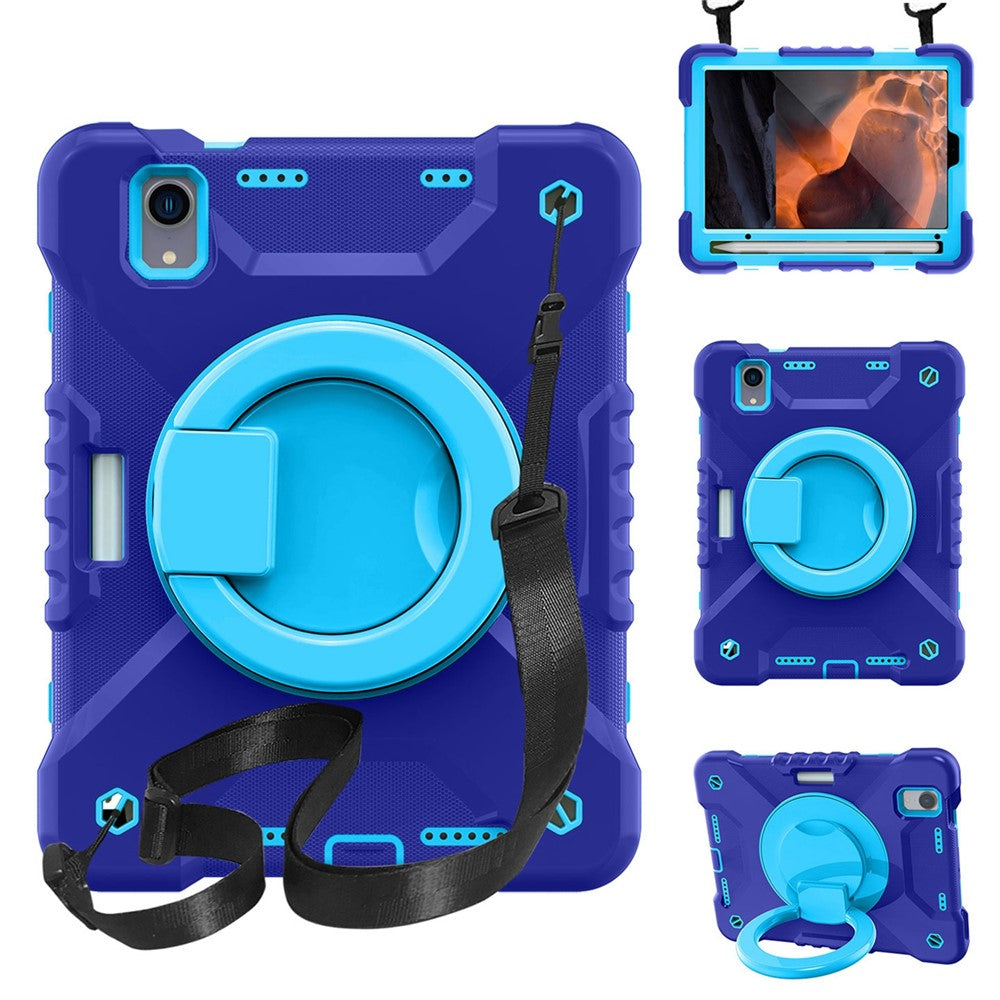 360-degree Rotating Kickstand Anti-Scratch Anti-Drop PC + Silicone Tablet Case with Shoulder Strap for iPad mini (2024) / mini (2021)
