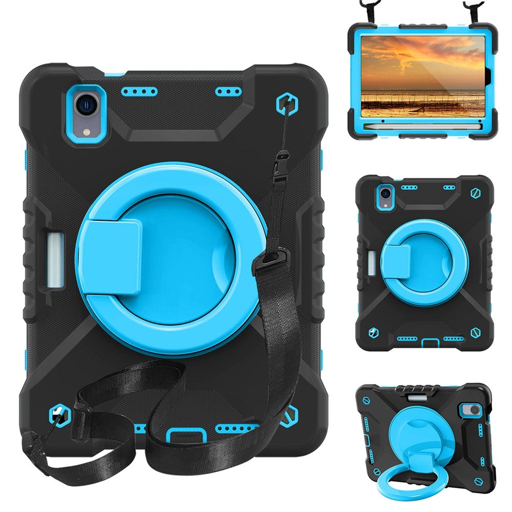 360-degree Rotating Kickstand Anti-Scratch Anti-Drop PC + Silicone Tablet Case with Shoulder Strap for iPad mini (2024) / mini (2021)
