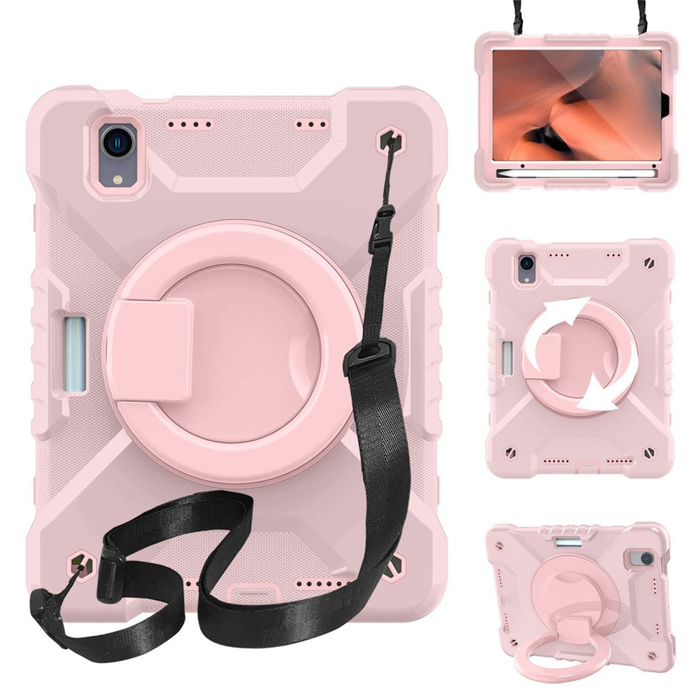 360-degree Rotating Kickstand Anti-Scratch Anti-Drop PC + Silicone Tablet Case with Shoulder Strap for iPad mini (2024) / mini (2021)