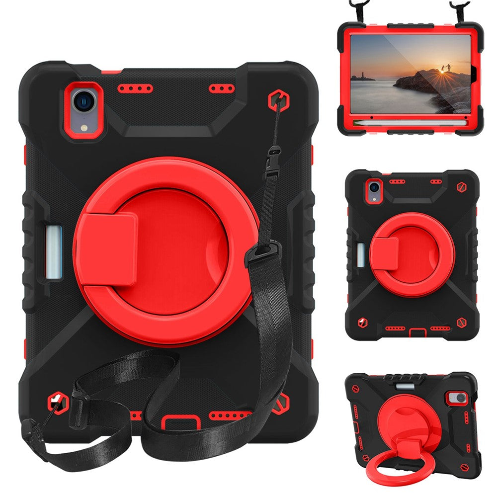 360-degree Rotating Kickstand Anti-Scratch Anti-Drop PC + Silicone Tablet Case with Shoulder Strap for iPad mini (2024) / mini (2021)