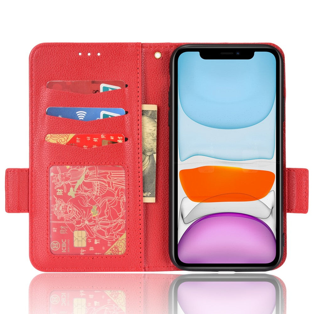 For iPhone 11 6.1 inch Magnetic Smartphone Shell Litchi Texture Anti-fingerprint PU Leather Stand Wallet Case Mobile Phone Cover