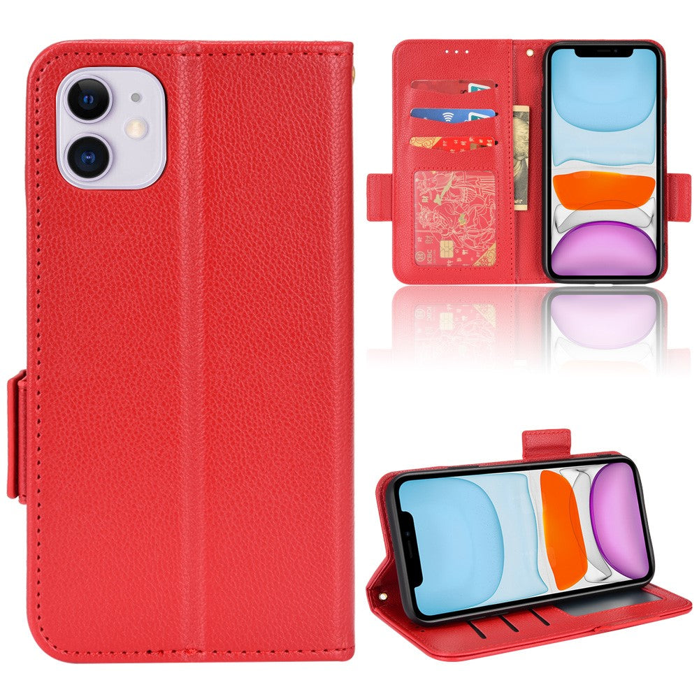 For iPhone 11 6.1 inch Magnetic Smartphone Shell Litchi Texture Anti-fingerprint PU Leather Stand Wallet Case Mobile Phone Cover