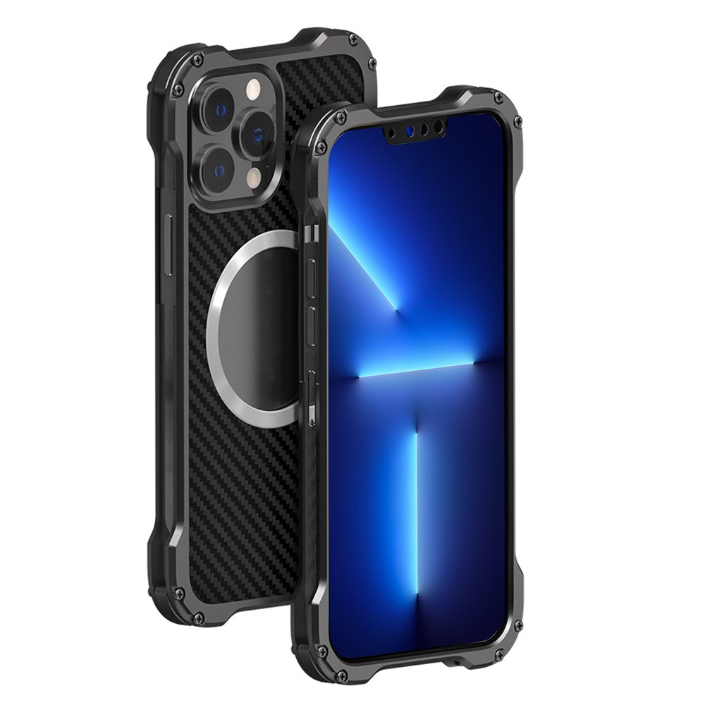 R-JUST RJ-51 Baksida Hål Värmeavledning Kolfiber PC + Aluminiumlegering mobilskal Stödjer Trådlös Laddning för iPhone 12 Pro 6,1 tum