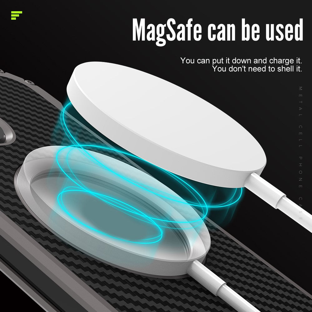 R-JUST RJ-51 Back Hollow Heat Dissipation Carbon Fiber PC + Aluminum Alloy Phone Case Support Wireless Charging for iPhone 12 Pro 6.1 inch