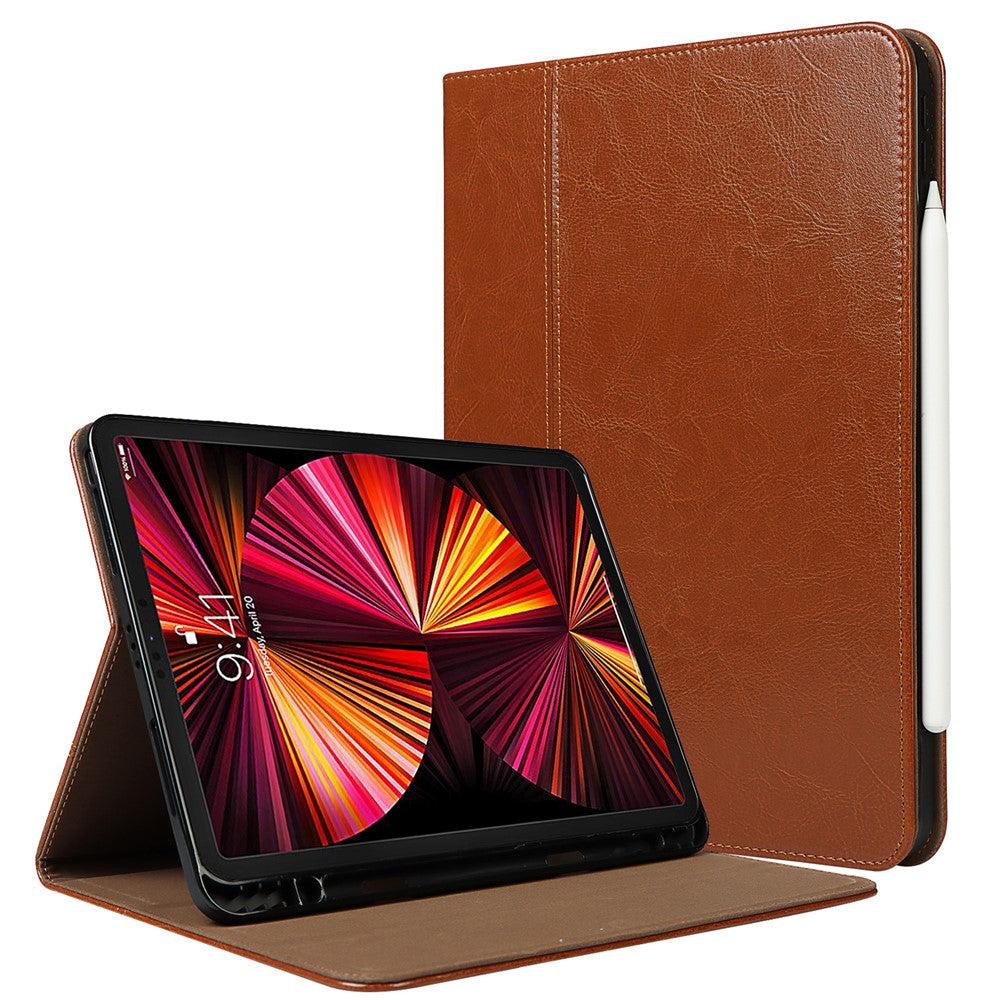 Crazy Horse Texture Wake/Sleep Function Genuine Leather Anti-fall Tablet Case with Stand for Apple iPad Pro 11-inch (2021)