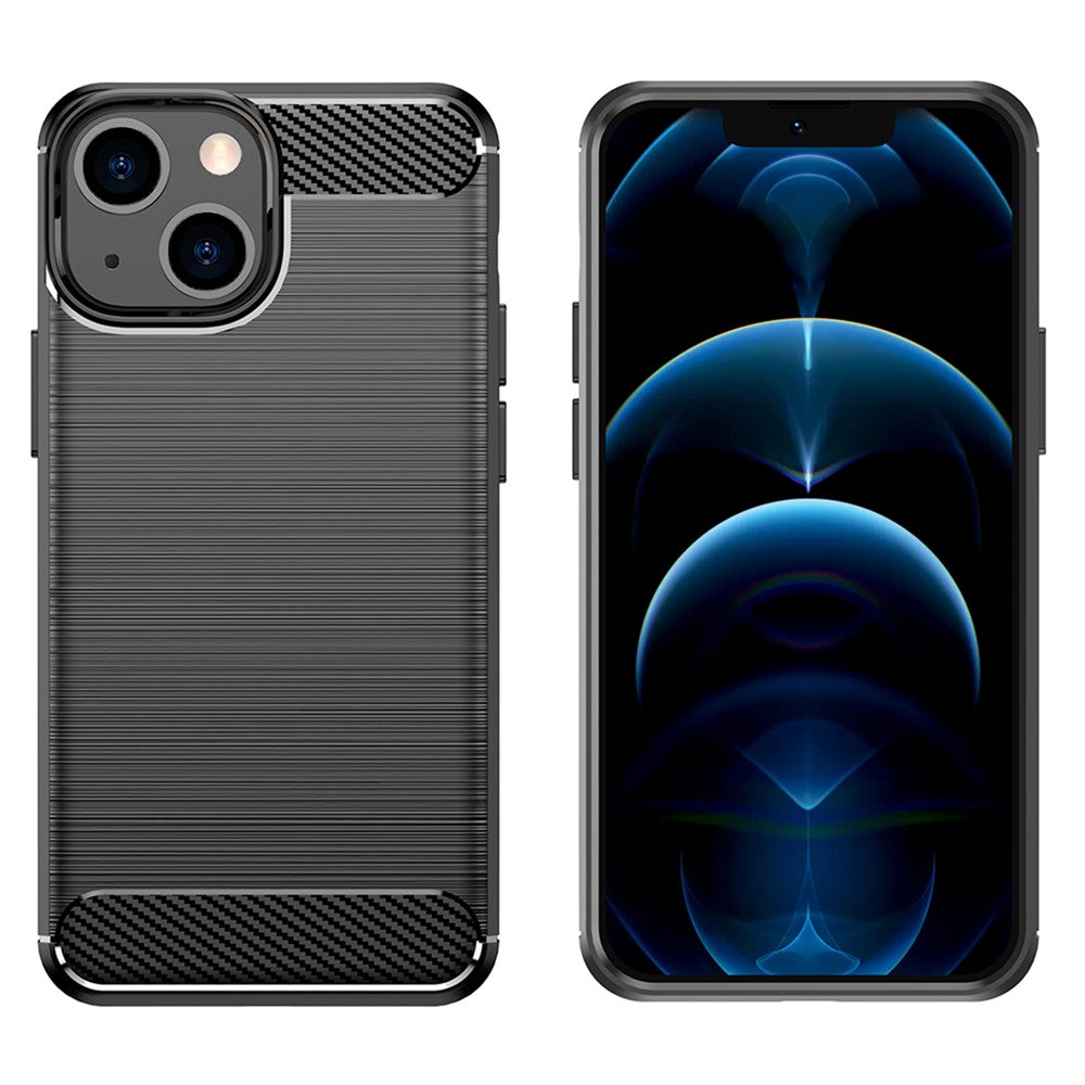 1.8mm Carbon Fiber Brushed Texture Flexible TPU Phone Back Case Protective Cover for iPhone 13 mini 5.4 inch