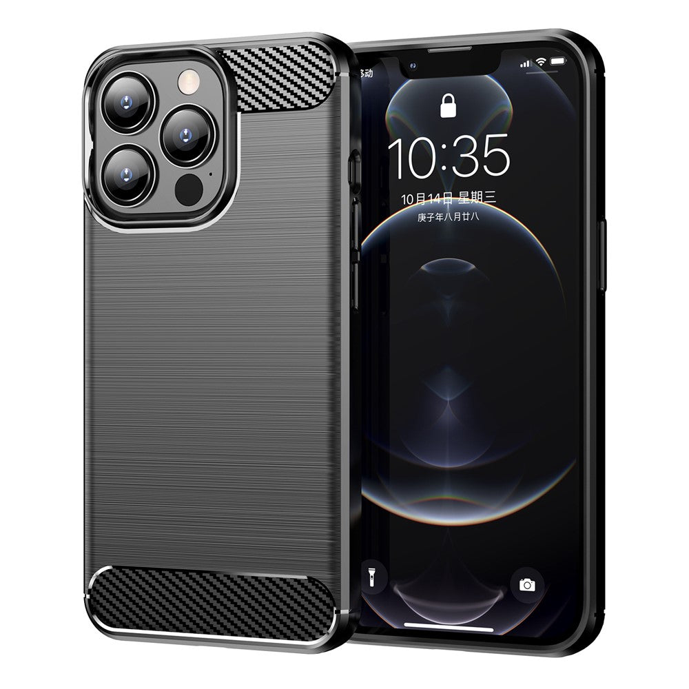 1,8 mm kulfiber børstet tekstur fleksibel TPU anti-fald telefonbagcover til iPhone 13 Pro 6,1 tommer