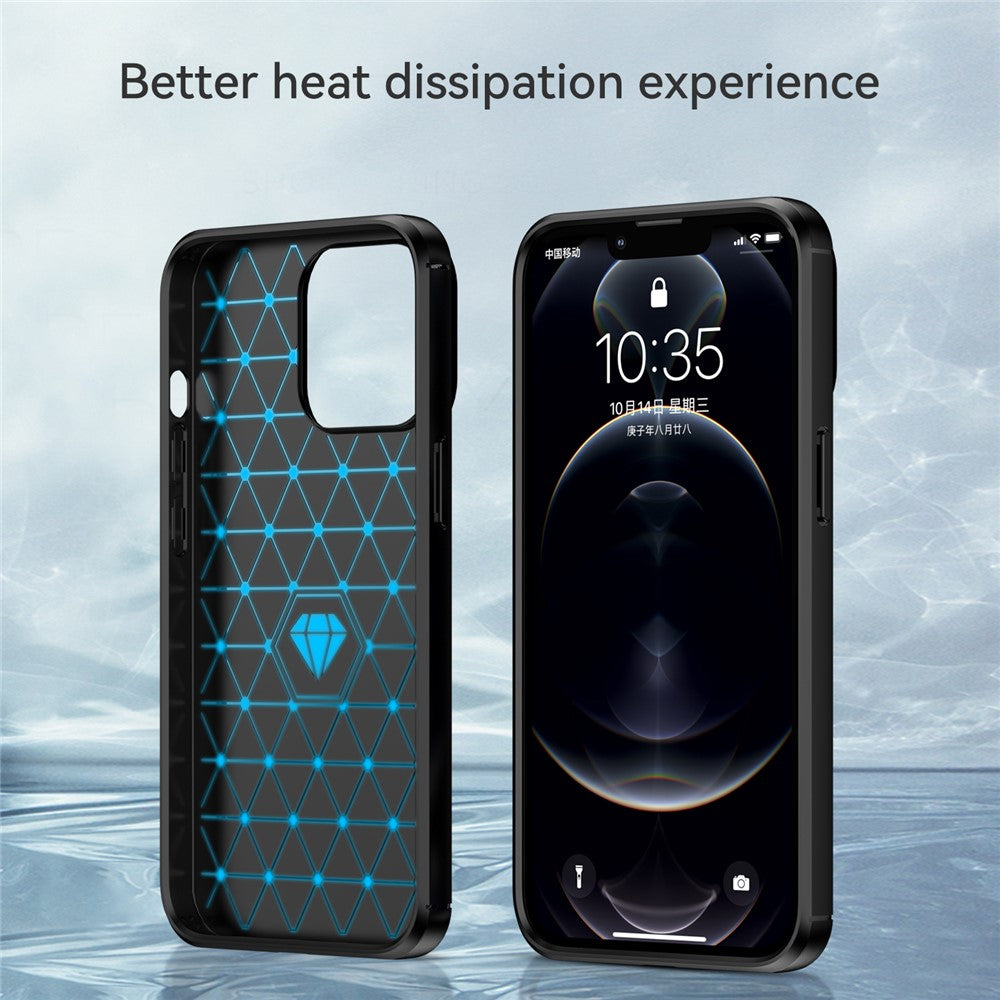 1,8 mm kulfiber børstet tekstur fleksibel TPU anti-fald telefonbagcover til iPhone 13 Pro 6,1 tommer