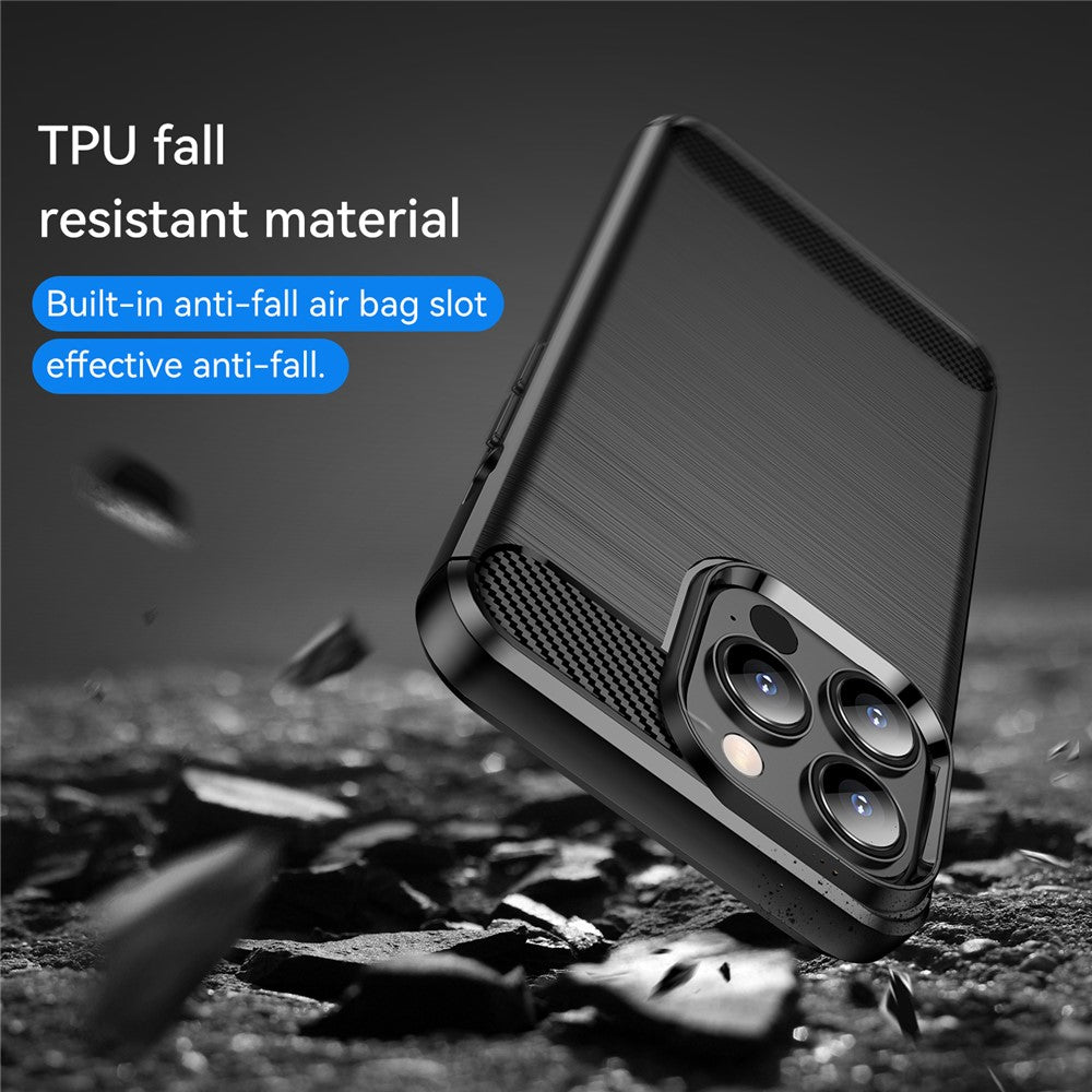 1,8 mm kulfiber børstet tekstur fleksibel TPU anti-fald telefonbagcover til iPhone 13 Pro 6,1 tommer