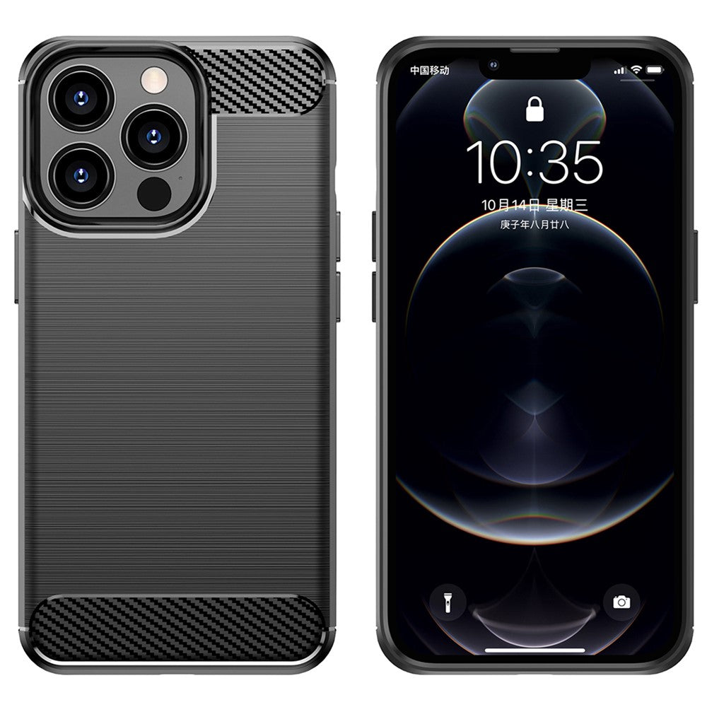1,8 mm kulfiber børstet tekstur fleksibel TPU anti-fald telefonbagcover til iPhone 13 Pro 6,1 tommer