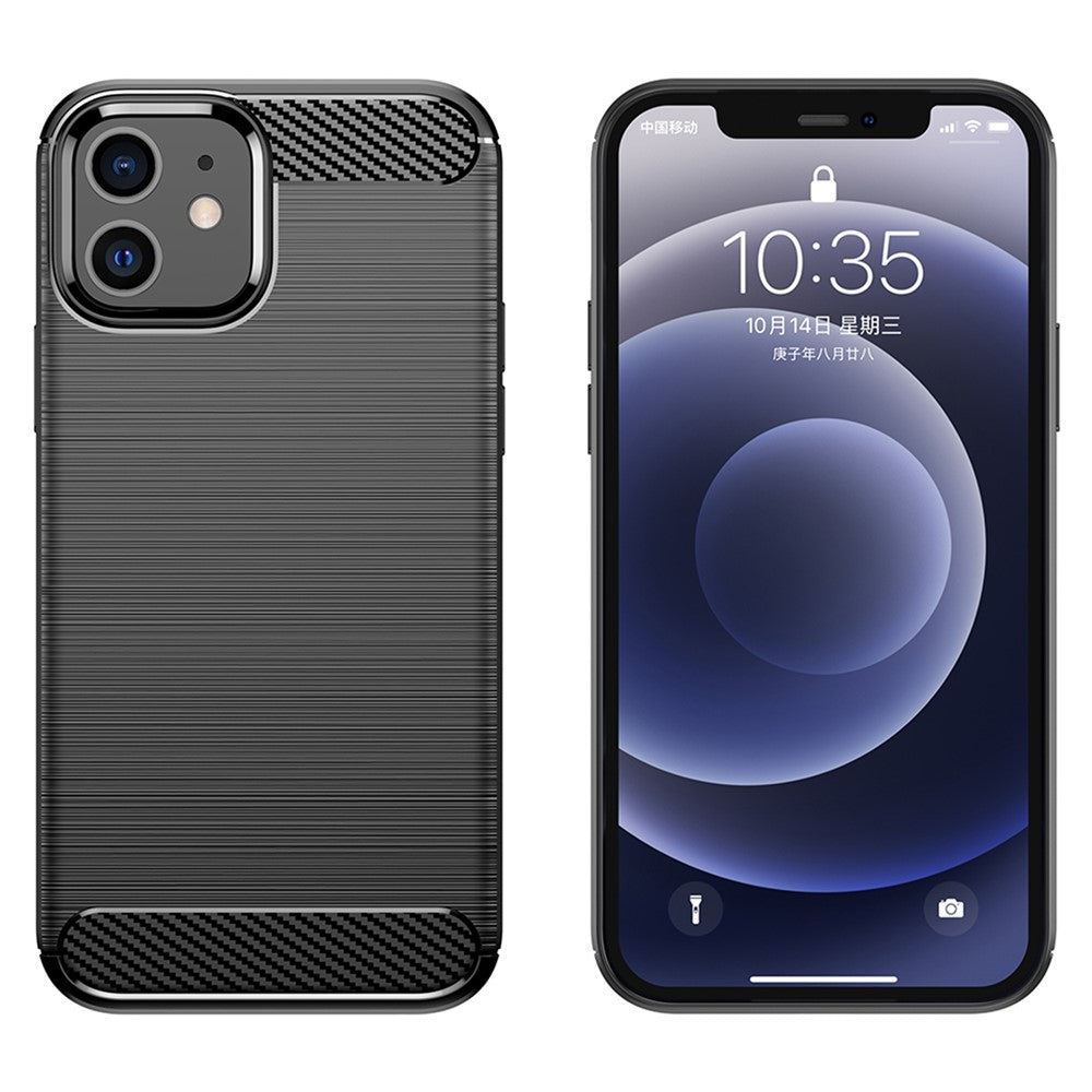 1.8mm Carbon Fiber Brushed Texture Heat Dissipation Back Case Flexible TPU Cover for iPhone 12 mini 5.4 inch