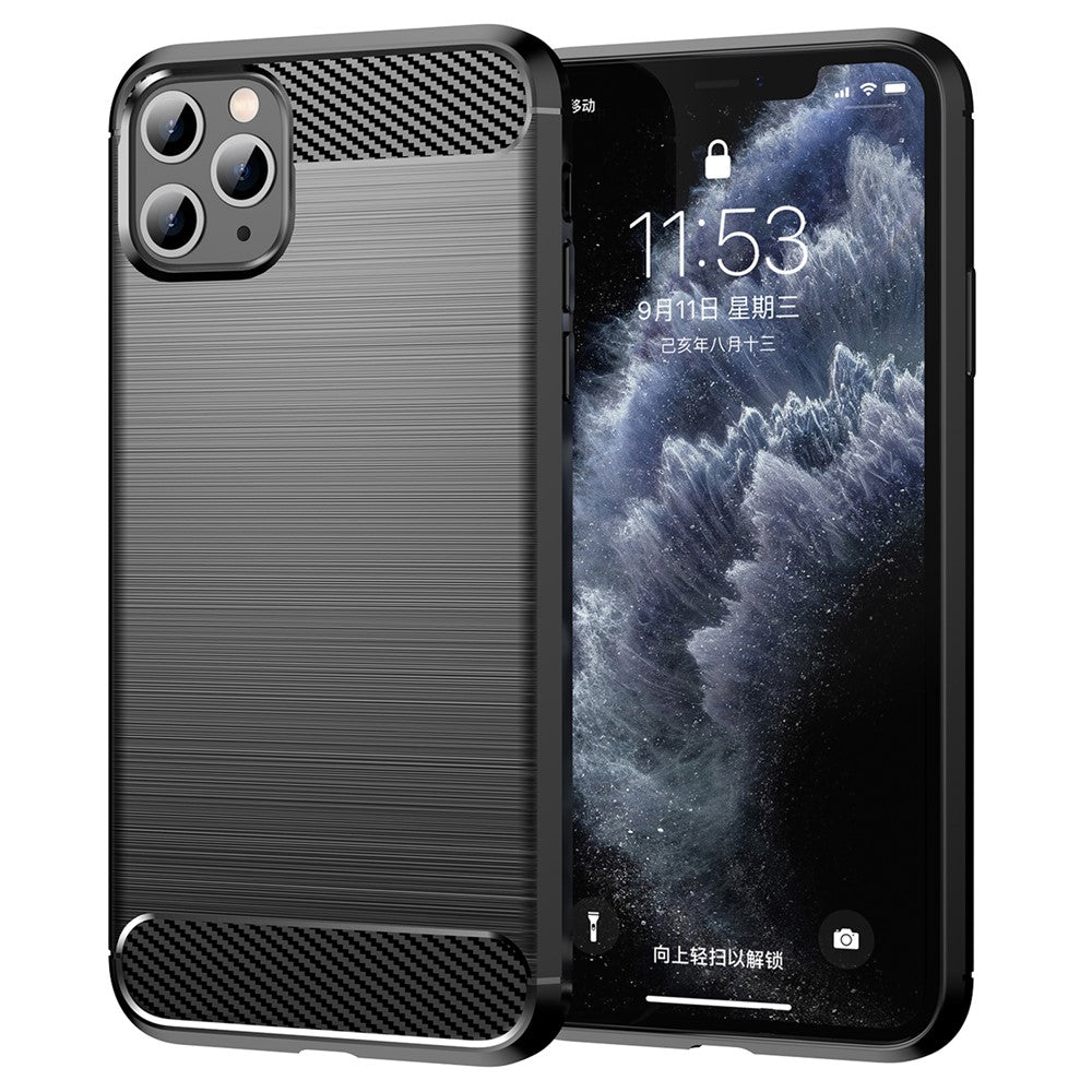 1,8 mm blød TPU-bagside med kulfiberbørstet tekstur til mobiltelefoner, til iPhone 11 Pro Max 6,5 tommer