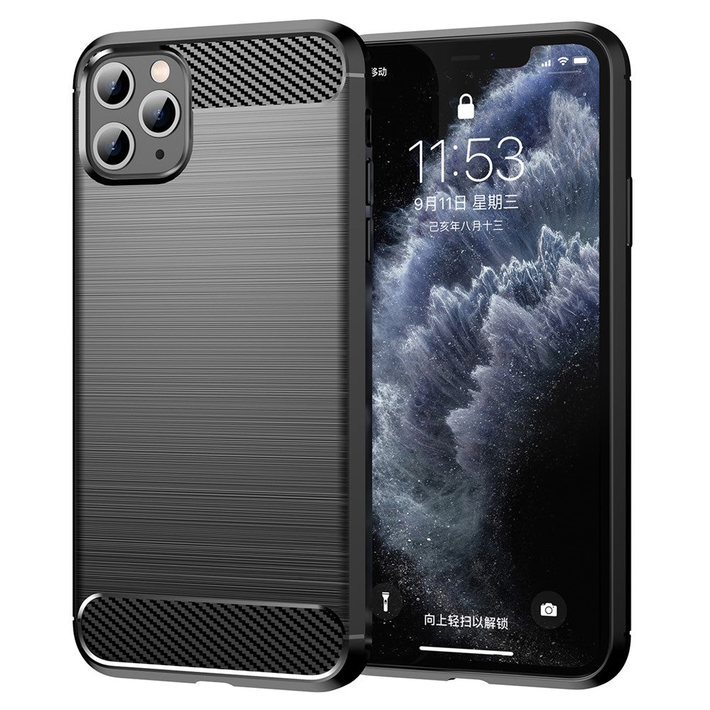 1,8 mm kolfiberborstad textur, stötdämpande TPU-baksida, mobilmobilfodral för iPhone 11 Pro 5,8 tum