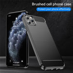 1.8mm Carbon Fiber Brushed Texture Shock Absorption TPU Back Case Mobile Phone Cover for iPhone 11 Pro 5.8 inch