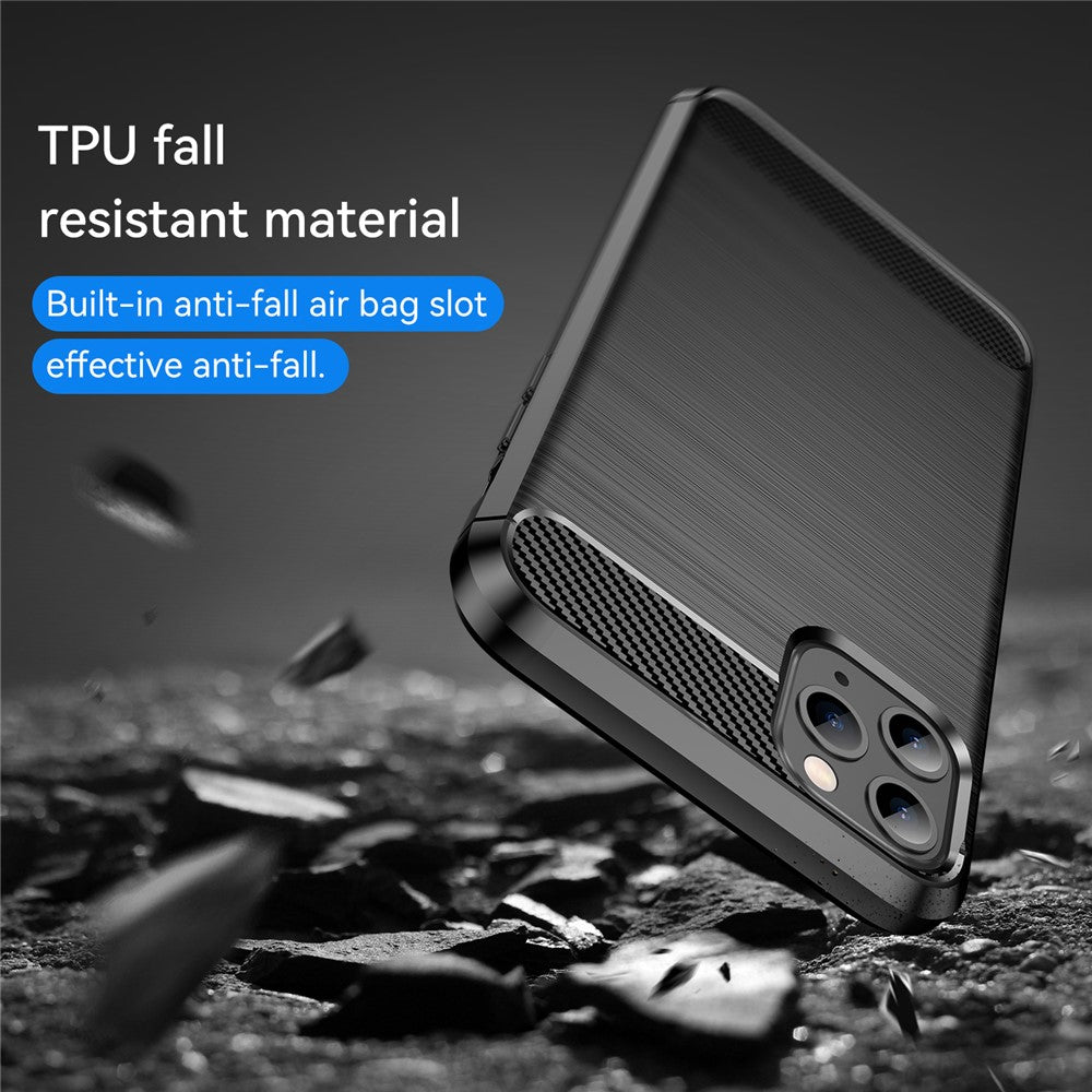 1.8mm Carbon Fiber Brushed Texture Shock Absorption TPU Back Case Mobile Phone Cover for iPhone 11 Pro 5.8 inch