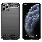 1.8mm Carbon Fiber Brushed Texture Shock Absorption TPU Back Case Mobile Phone Cover for iPhone 11 Pro 5.8 inch