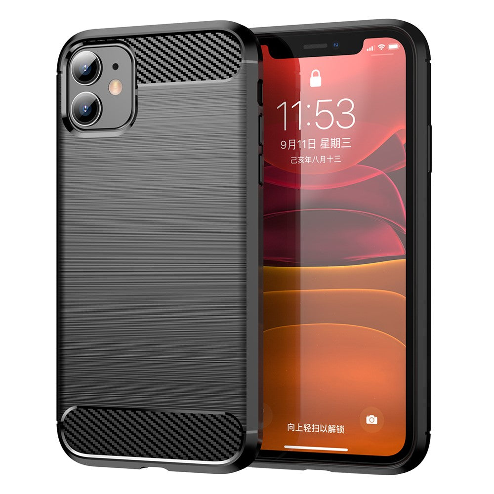 1.8mm Kulfiber Børstet Tekstur Stødabsorberende TPU Bagcover Mobiltelefoncover til iPhone 11 6.1 tommer