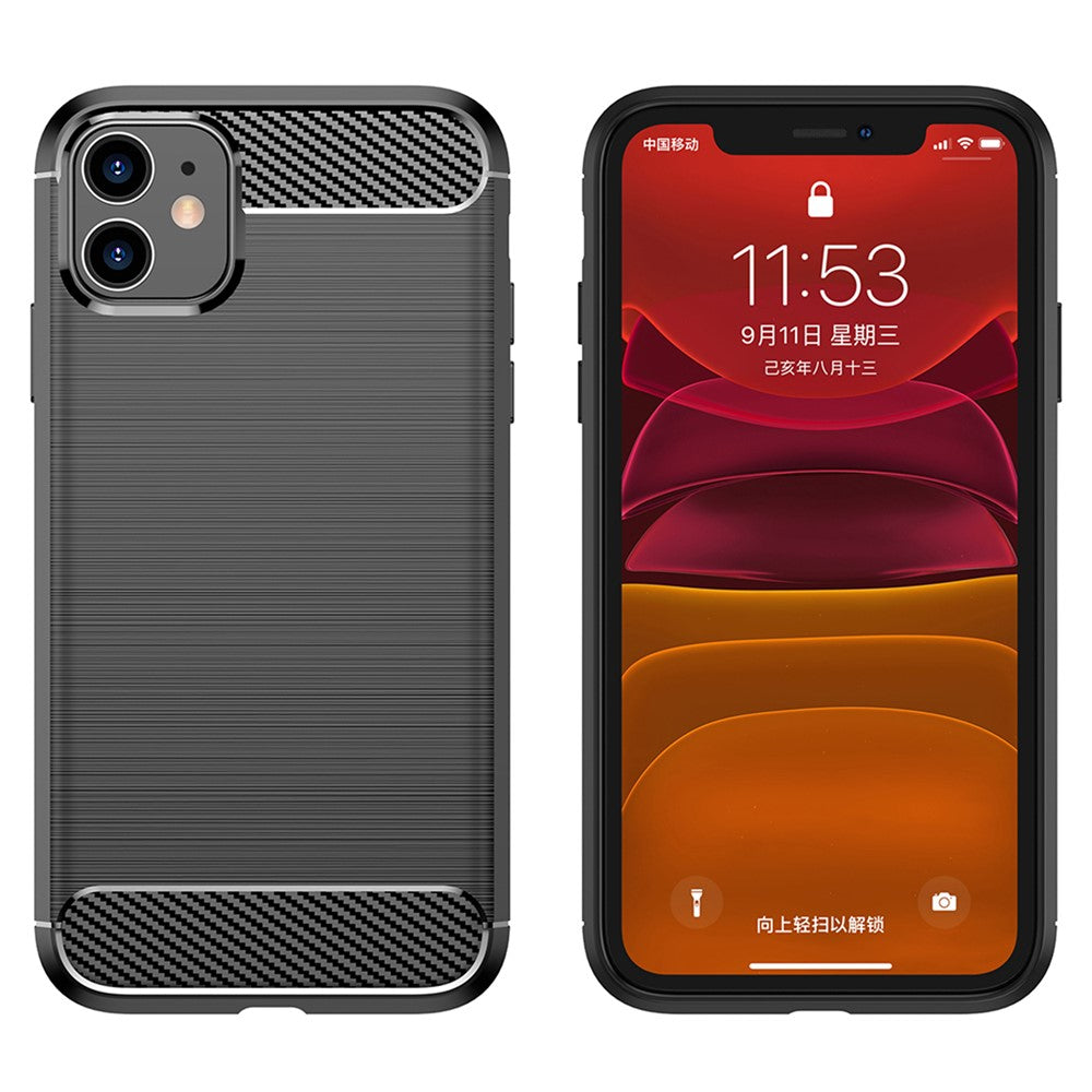 1.8mm Carbon Fiber Brushed Texture Impact Buffer TPU Back Case Mobile Phone Cover for iPhone 11 6.1 inch
