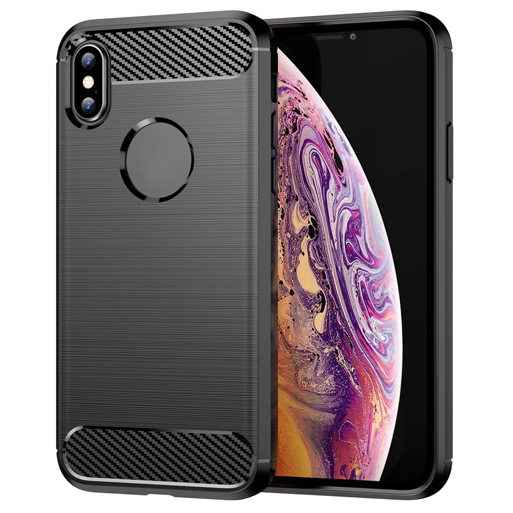 1,8 mm snyggt kolfiberborstat design flexibelt TPU-skal som tål fall och är avslappnat för mobilmobiler till iPhone XS Max 6,5 tum