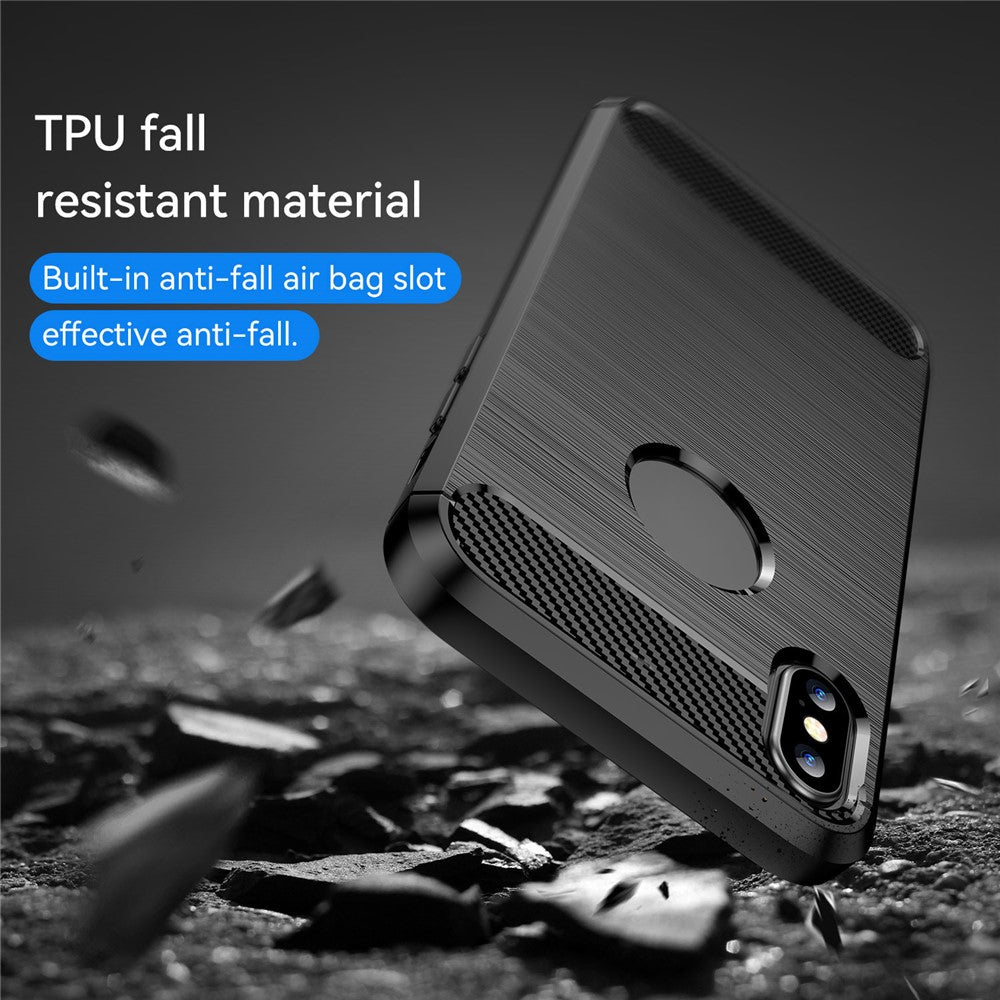 1,8 mm snyggt kolfiberborstat design flexibelt TPU-skal som tål fall och är avslappnat för mobilmobiler till iPhone XS Max 6,5 tum