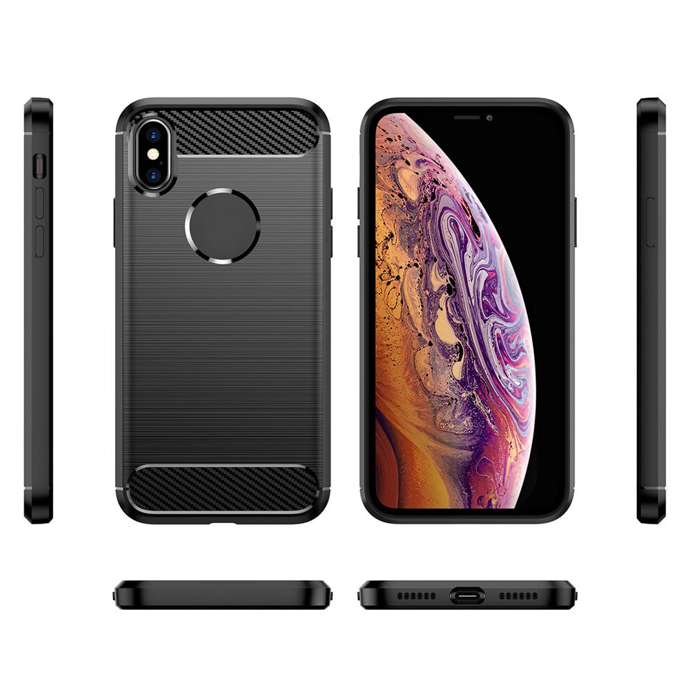 1,8 mm snyggt kolfiberborstat design flexibelt TPU-skal som tål fall och är avslappnat för mobilmobiler till iPhone XS Max 6,5 tum