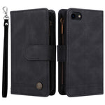 Skin-touch Stribet Præget Læder Cover Med Kortpladser Flip Wallet Stand Beskyttelsesetui med Lynlåslomme til iPhone SE (2022)/SE (2020)/8/7
