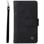 Skin-touch Stribet Præget Læder Cover Med Kortpladser Flip Wallet Stand Beskyttelsesetui med Lynlåslomme til iPhone SE (2022)/SE (2020)/8/7