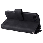 Skin-touch Stribet Præget Læder Cover Med Kortpladser Flip Wallet Stand Beskyttelsesetui med Lynlåslomme til iPhone SE (2022)/SE (2020)/8/7
