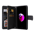 Skin-touch Stribet Præget Læder Cover Med Kortpladser Flip Wallet Stand Beskyttelsesetui med Lynlåslomme til iPhone SE (2022)/SE (2020)/8/7