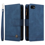 Skin-touch Stribet Præget Læder Cover Med Kortpladser Flip Wallet Stand Beskyttelsesetui med Lynlåslomme til iPhone SE (2022)/SE (2020)/8/7