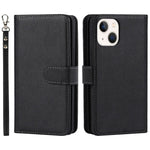 Shock Absorption Detachable PU Leather Wallet Stand Phone Case Shell with Wrist Strap for iPhone 13 mini 5.4 inch