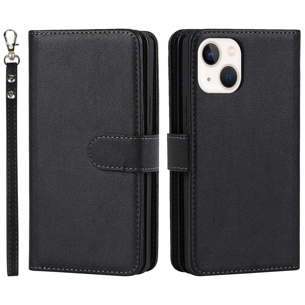 Shock Absorption Detachable PU Leather Wallet Stand Phone Case Shell with Wrist Strap for iPhone 13 mini 5.4 inch