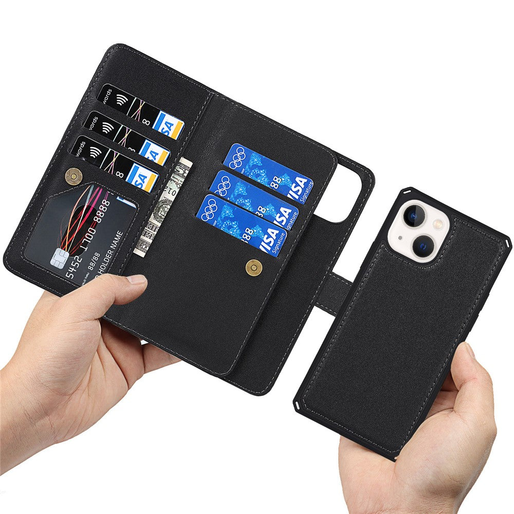 Shock Absorption Detachable PU Leather Wallet Stand Phone Case Shell with Wrist Strap for iPhone 13 mini 5.4 inch