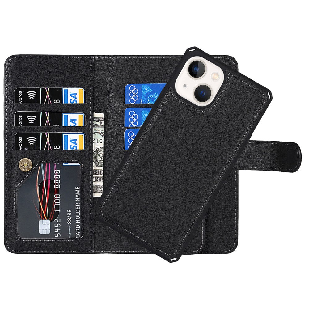 Shock Absorption Detachable PU Leather Wallet Stand Phone Case Shell with Wrist Strap for iPhone 13 mini 5.4 inch