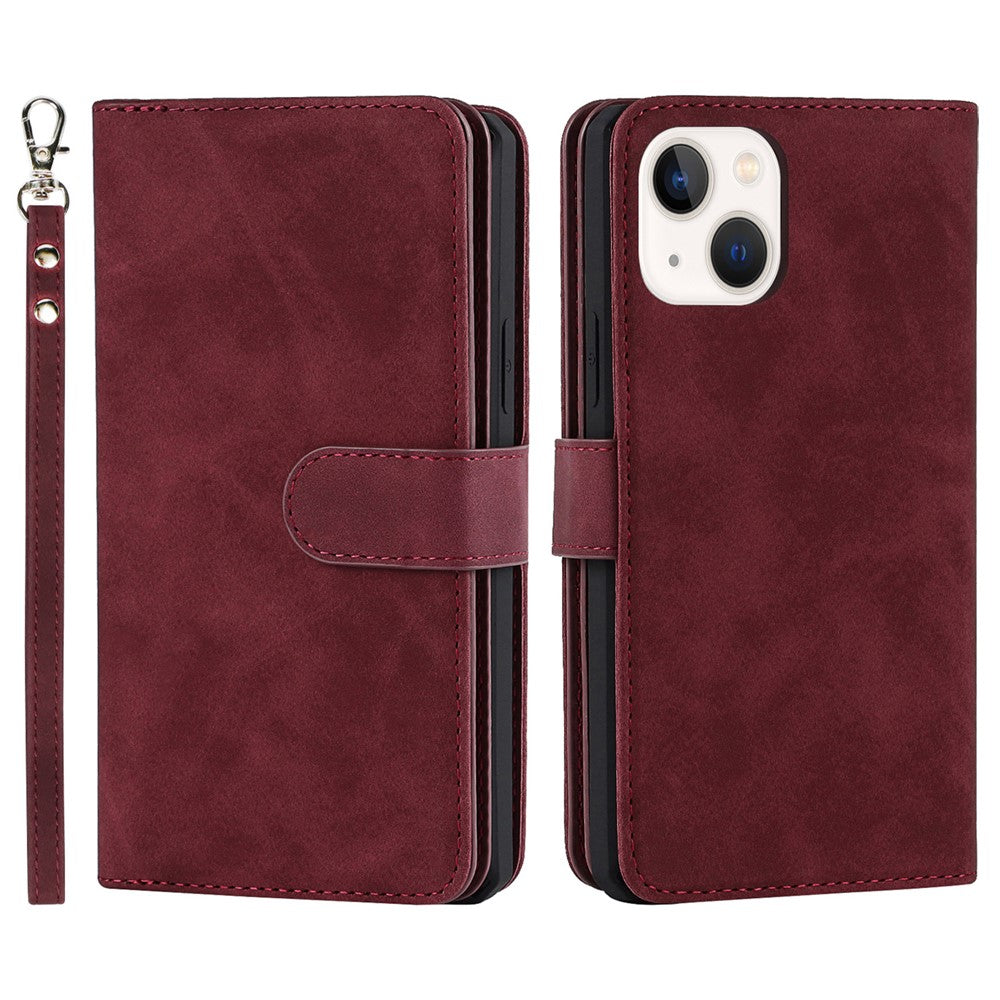 Shock Absorption Detachable PU Leather Wallet Stand Phone Case Shell with Wrist Strap for iPhone 13 mini 5.4 inch