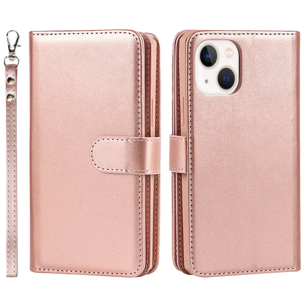 Shock Absorption Detachable PU Leather Wallet Stand Phone Case Shell with Wrist Strap for iPhone 13 mini 5.4 inch