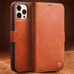 QIALINO For iPhone 12 mini 5.4 inch Magnetic Closure Genuine Leather Wallet Phone Case Stand Cover