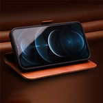 QIALINO For iPhone 12 mini 5.4 inch Magnetic Closure Genuine Leather Wallet Phone Case Stand Cover