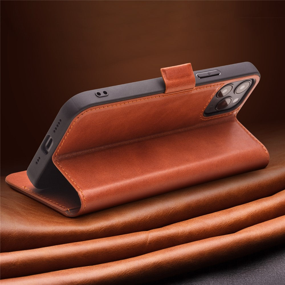 QIALINO For iPhone 12 mini 5.4 inch Magnetic Closure Genuine Leather Wallet Phone Case Stand Cover