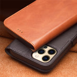 QIALINO For iPhone 12 mini 5.4 inch Magnetic Closure Genuine Leather Wallet Phone Case Stand Cover