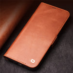 QIALINO For iPhone 12 mini 5.4 inch Magnetic Closure Genuine Leather Wallet Phone Case Stand Cover