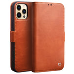 QIALINO Magnetic Clasp Genuine Leather Case for iPhone 12 Pro Max 6.7 inch, Wallet Viewing Stand Phone Shell