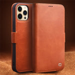 QIALINO Magnetic Clasp Genuine Leather Case for iPhone 12 Pro Max 6.7 inch, Wallet Viewing Stand Phone Shell