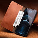QIALINO Magnetic Clasp Genuine Leather Case for iPhone 12 Pro Max 6.7 inch, Wallet Viewing Stand Phone Shell